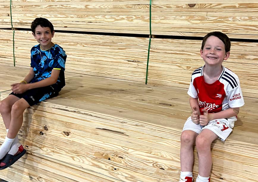 Lumber stored in a warehouse